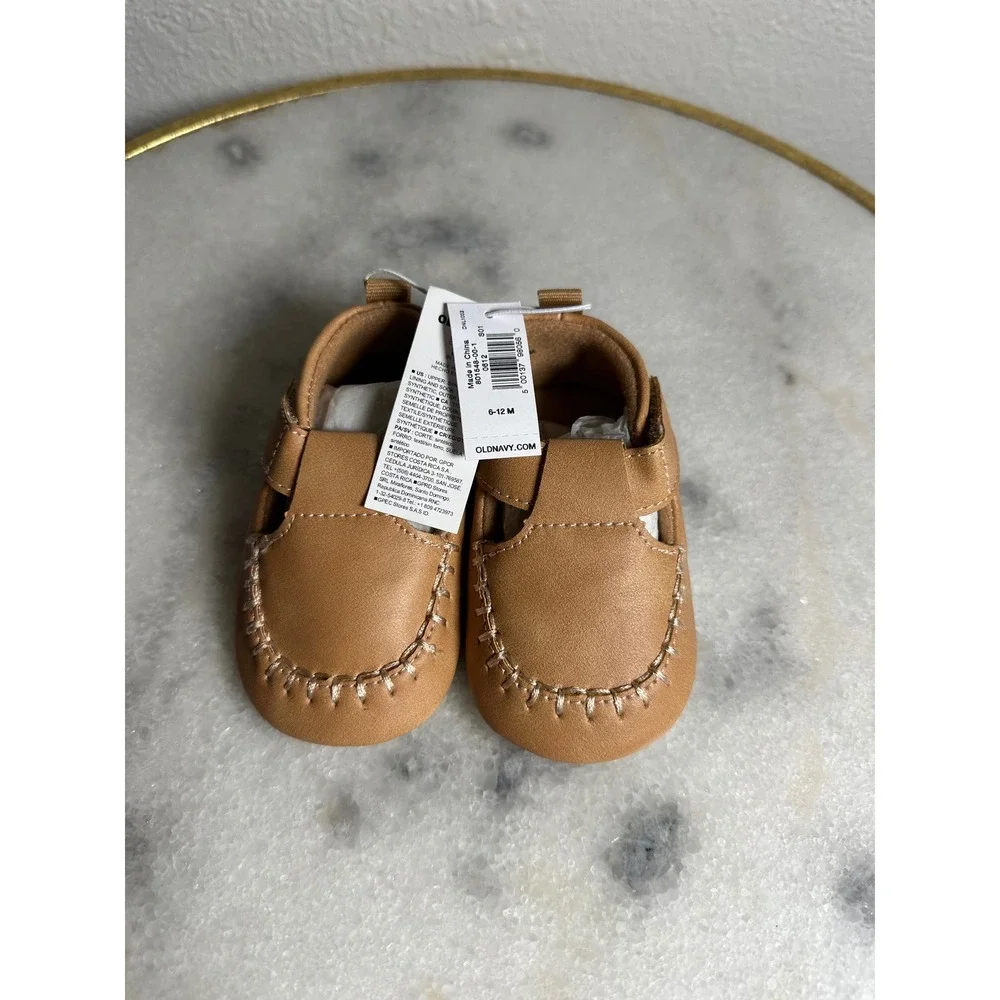Old Navy Tan Faux Leather Moccasin Loafers Crib Shoes 6-12M NWT